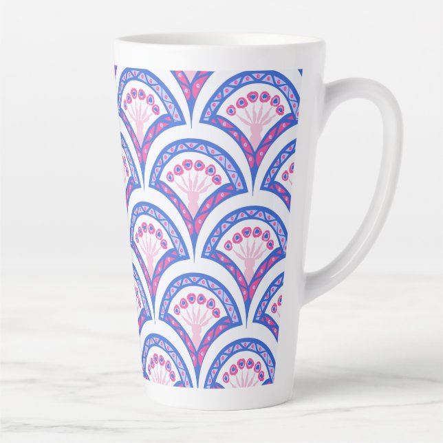 blue floral damask pattern  latte mug (Right)