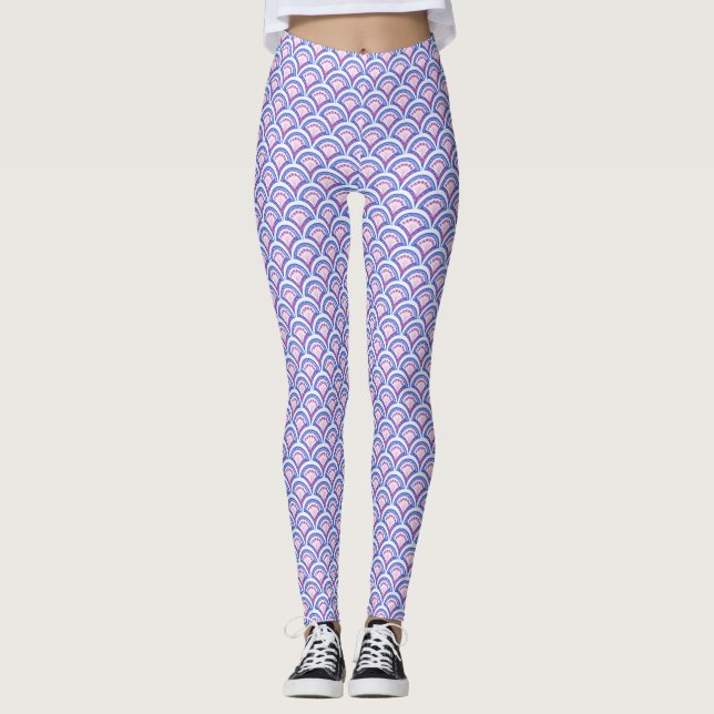 blue floral damask pattern  leggings (Front)