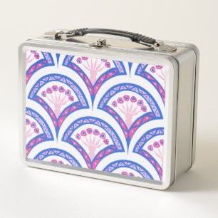 blue floral damask pattern metal lunch box