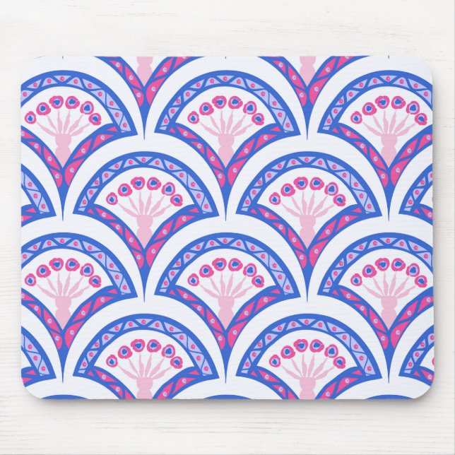 blue floral damask pattern  mouse pad (Front)