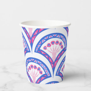 blue floral damask pattern paper cups