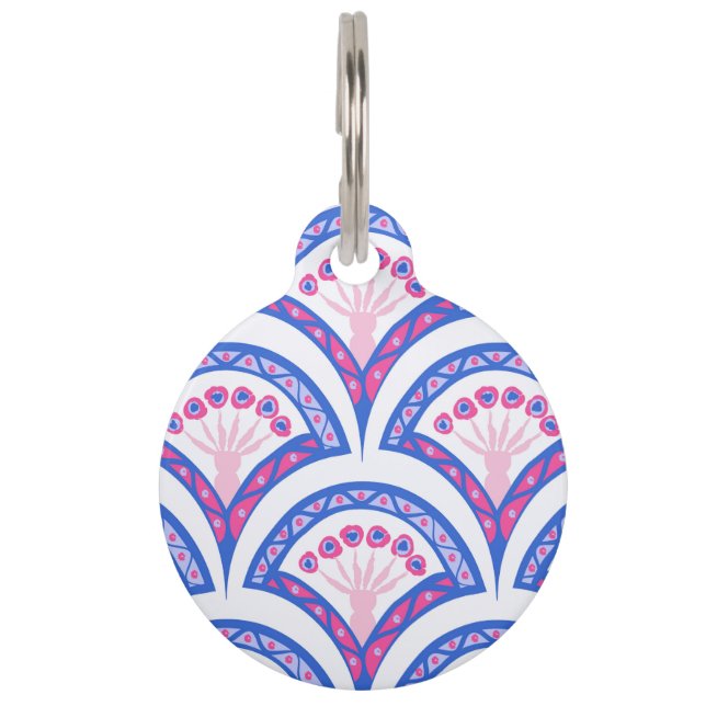 blue floral damask pattern  pet tag (Front)