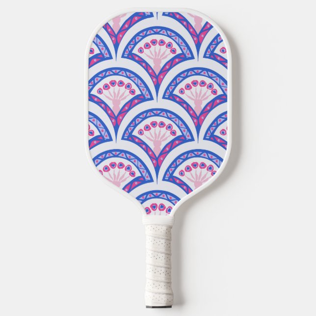 blue floral damask pattern  pickleball paddle (Front)