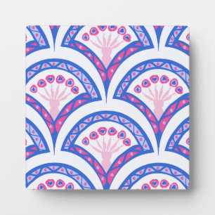 blue floral damask pattern plaque
