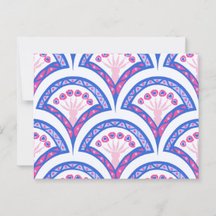 blue floral damask pattern postcard