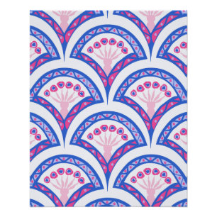 blue floral damask pattern poster