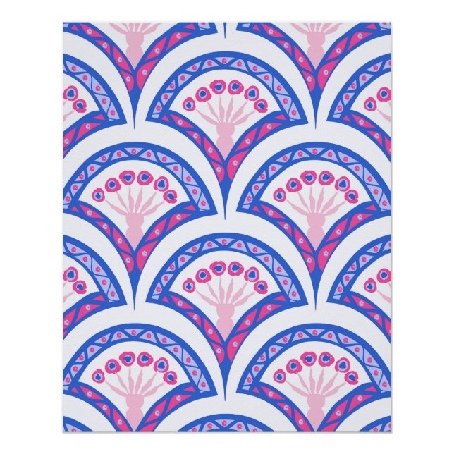 blue floral damask pattern  poster (Front)