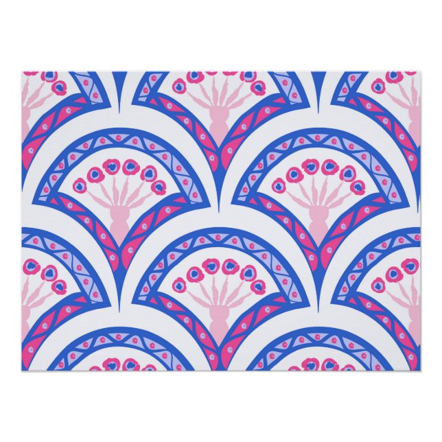 blue floral damask pattern  poster (Front)