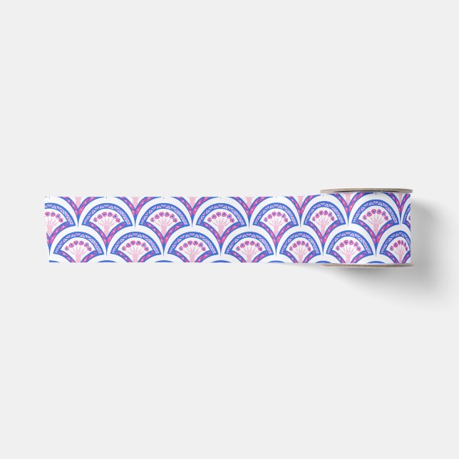 blue floral damask pattern  satin ribbon (Front)