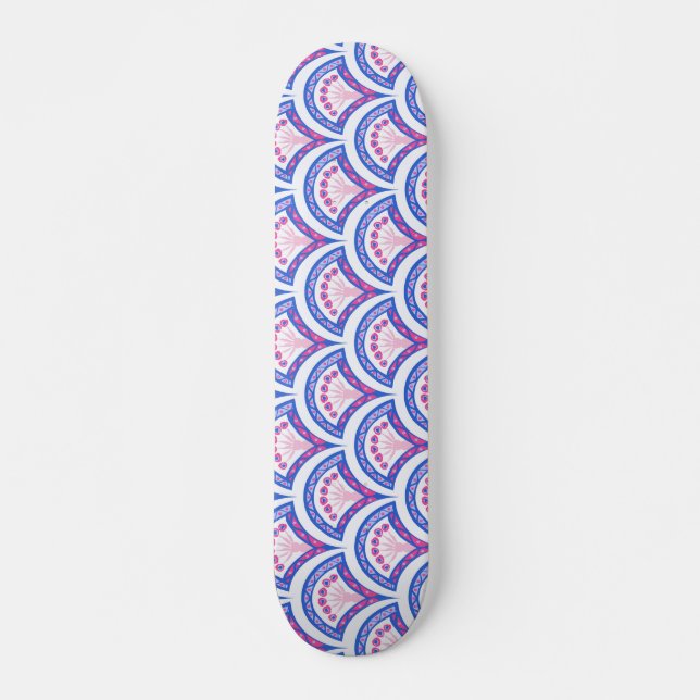 blue floral damask pattern  skateboard (Front)