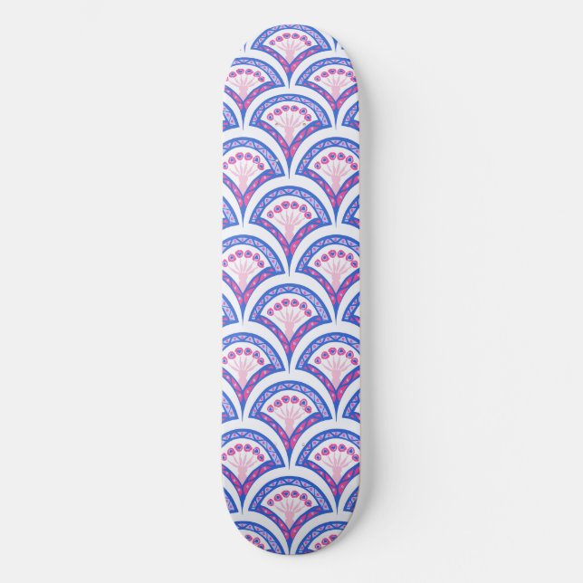 blue floral damask pattern  skateboard (Front)