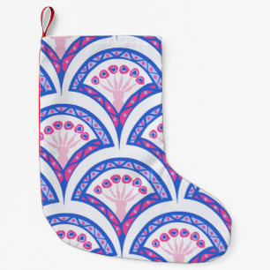 blue floral damask pattern small christmas stocking