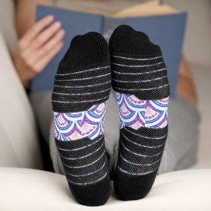 blue floral damask pattern  socks
