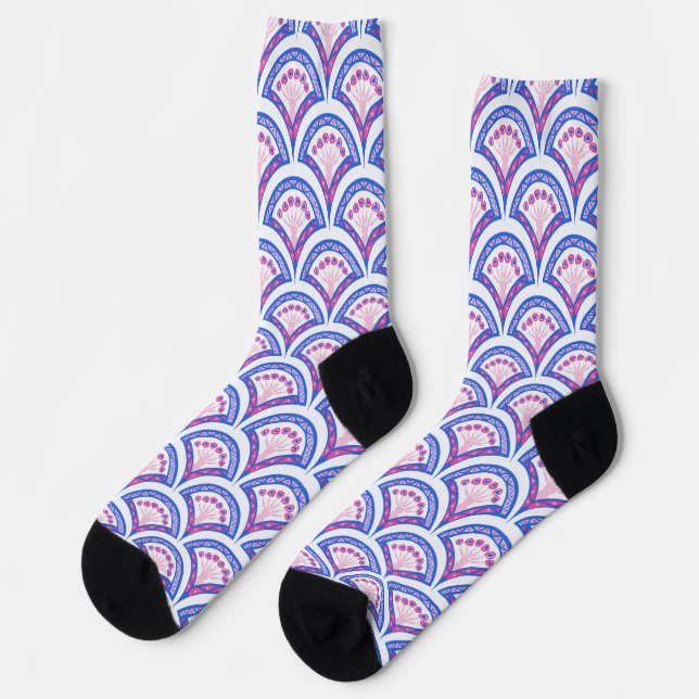 blue floral damask pattern  socks (Left)