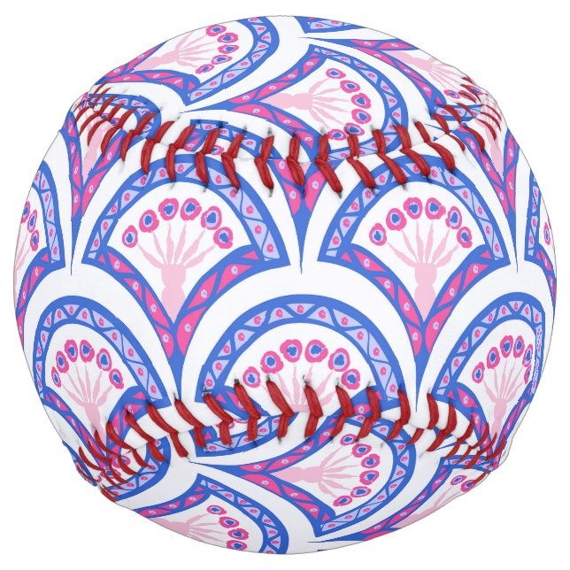 blue floral damask pattern  softball (Front)