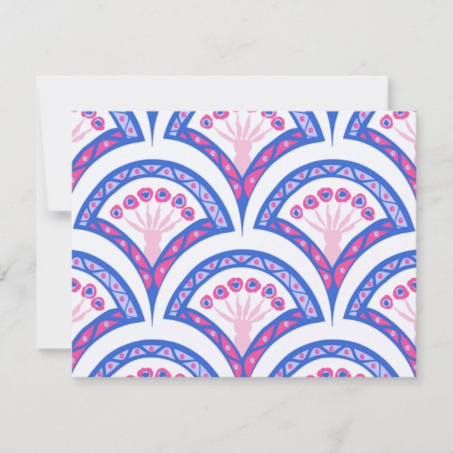 blue floral damask pattern  thank you card (Front)