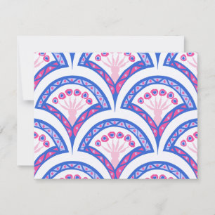 blue floral damask pattern thank you card