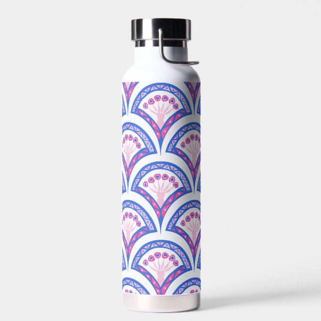 blue floral damask pattern  water bottle (Left)