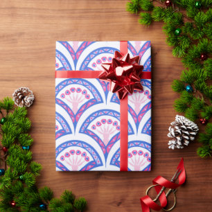 blue floral damask pattern wrapping paper