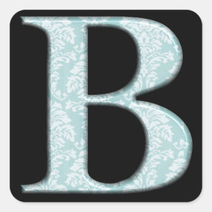 Blue Floral Damask Print B monogram initials Square Sticker