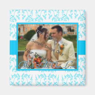 Blue Floral Damask Wedding Thank You Gift Magnet