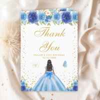 Blue Floral Dark Skin Girl Birthday Party