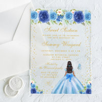 Blue Floral Dark Skin Princess Sweet Sixteen