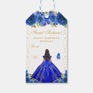 Blue Floral Dark Skin Princess Sweet Sixteen Gift Tags