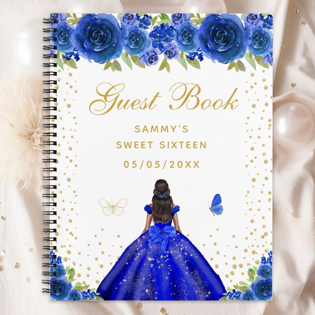 Blue Floral Dark Skin Princess Sweet Sixteen Notebook (Creator Uploaded)