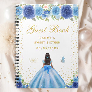 Blue Floral Dark Skin Princess Sweet Sixteen Notebook