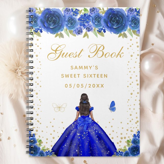 Blue Floral Dark Skin Princess Sweet Sixteen Notebook (Creator Uploaded)