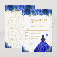 Blue Floral Dark Skin Princess Sweet Sixteen