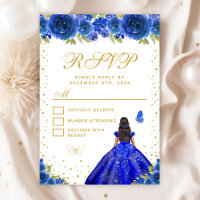 Blue Floral Dark Skin Princess Sweet Sixteen