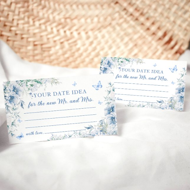 Blue Floral Date Night Ideas Bridal Shower Card (Creator Uploaded)