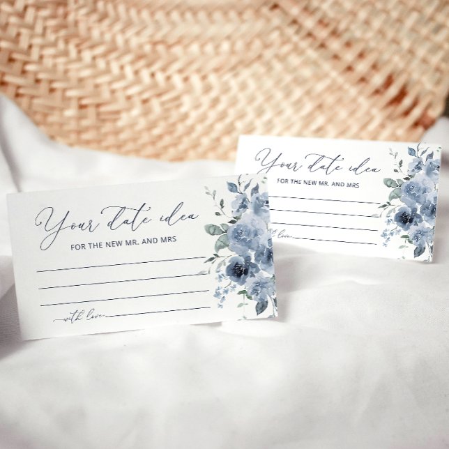 Blue Floral Date Night Ideas Bridal Shower Card (Creator Uploaded)