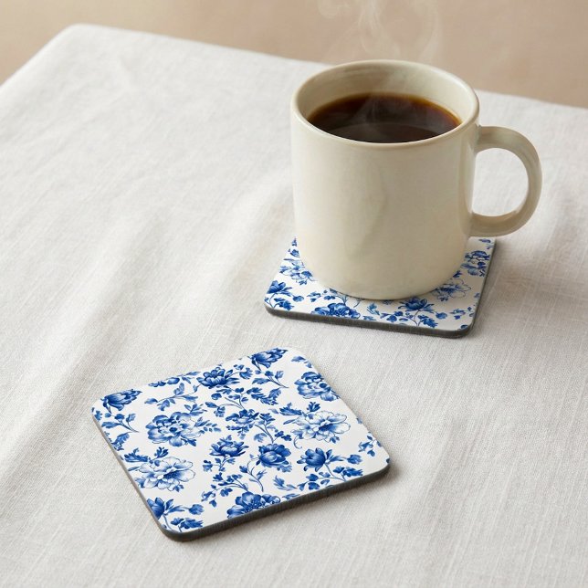 Blue Floral delftware vintage style botanical Coaster (Creator Uploaded)