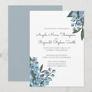 Blue Floral Delphinium Bouquet Invitation