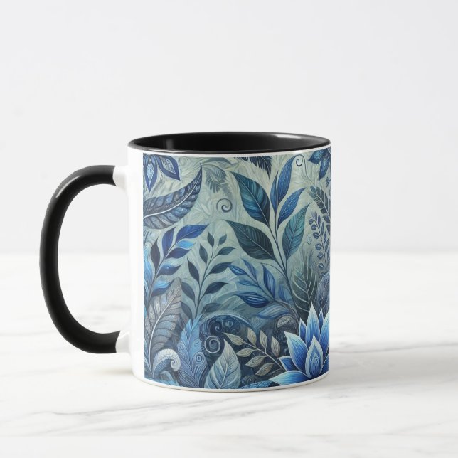 Blue Floral Design Coffee Mug (Left)