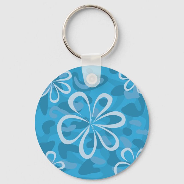 Blue Floral Design Key Ring (Front)