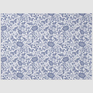 Blue floral design with birds and butterflies tissue paper