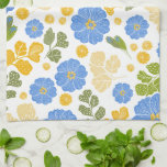 Blue Floral Designer Tea Towel<br><div class="desc">This pretty Spring floral pattern features blue zebra primrose flowers,  leaf elements,  and green fern leaves. Hand drawn,  original artwork.</div>