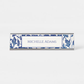 Blue Floral Desk Name Plate