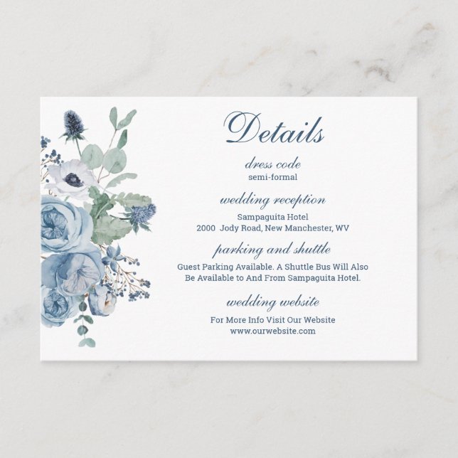 Blue Floral Details Wedding Enclosure Card (Front)