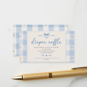 Blue Floral Diaper Raffle Card, Baby Shower Game Enclosure Card