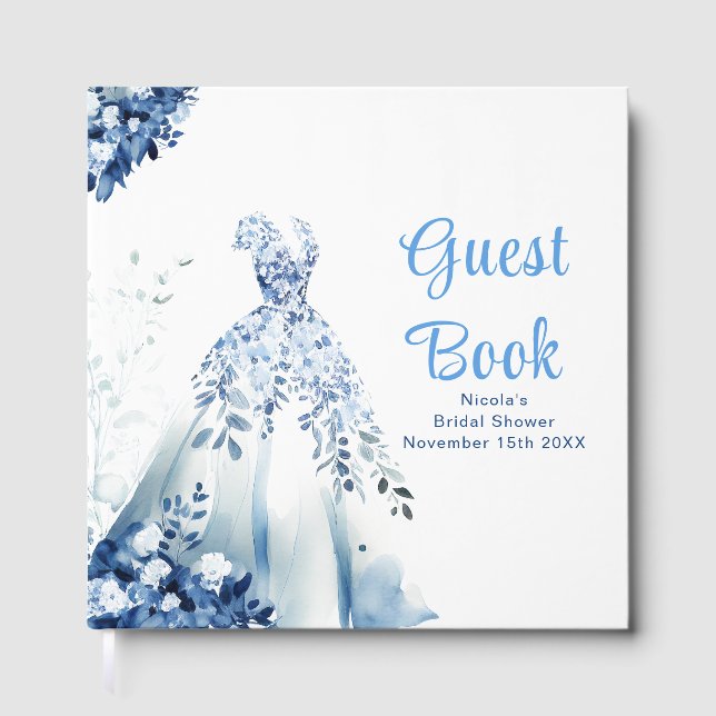 Blue Floral Dress Bridal Shower  Guest Book (Front)