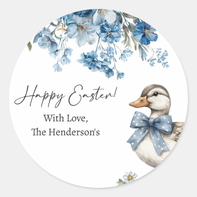 Blue Floral Duck Easter  Classic Round Sticker (Front)