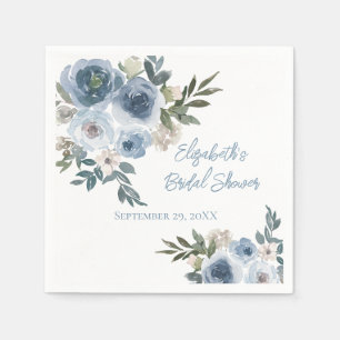 Blue Floral Dusty Blue Watercolor Bridal Shower Napkin
