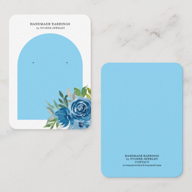 Blue Floral Earring Display Holder Business Card (Front/Back)