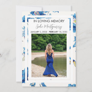 Blue floral edge funeral program invitation