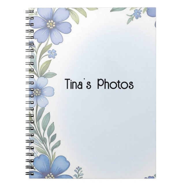 Blue Floral Elegance Spiral Photo Notebook (Front)